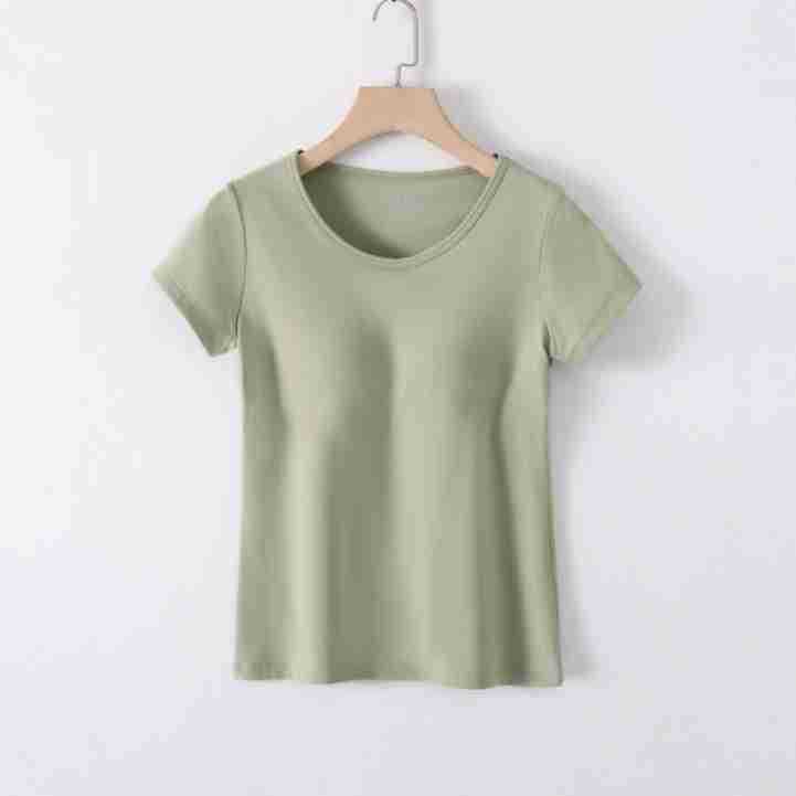 A generation of hair with chest pad short sleeve women's summer slim thin T-shirt with solid color half sleeve new bottoming jacket to wear outside
