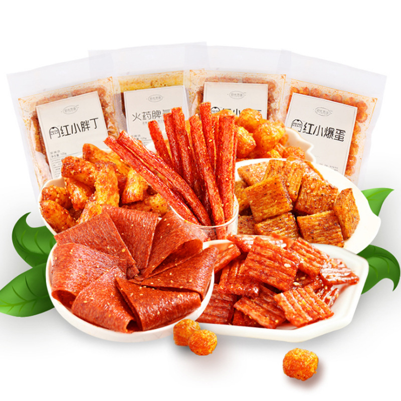 Picking up light spicy strips, big spicy slices, spicy skin, 125g gluten leisure stall batch of net red spicy strips, small snacks wholesale