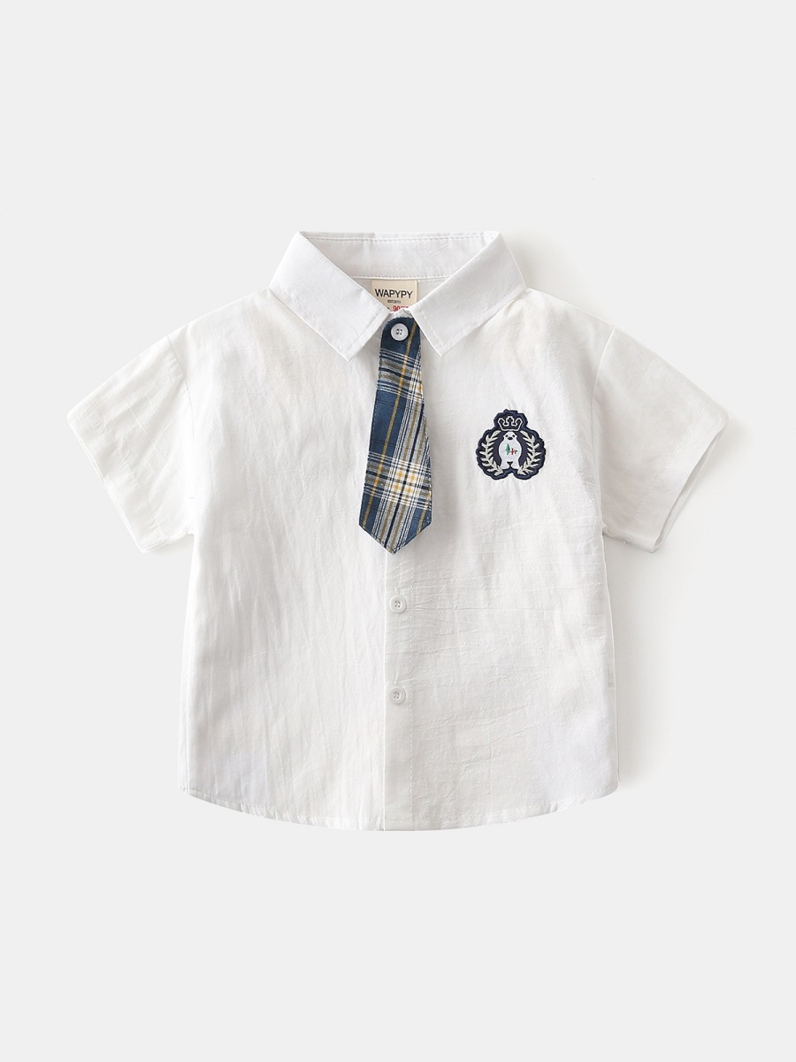 2025 summer children's clothing wholesale boys short sleeve shirt children's plaid shirt baby white small shirt tide generation hair