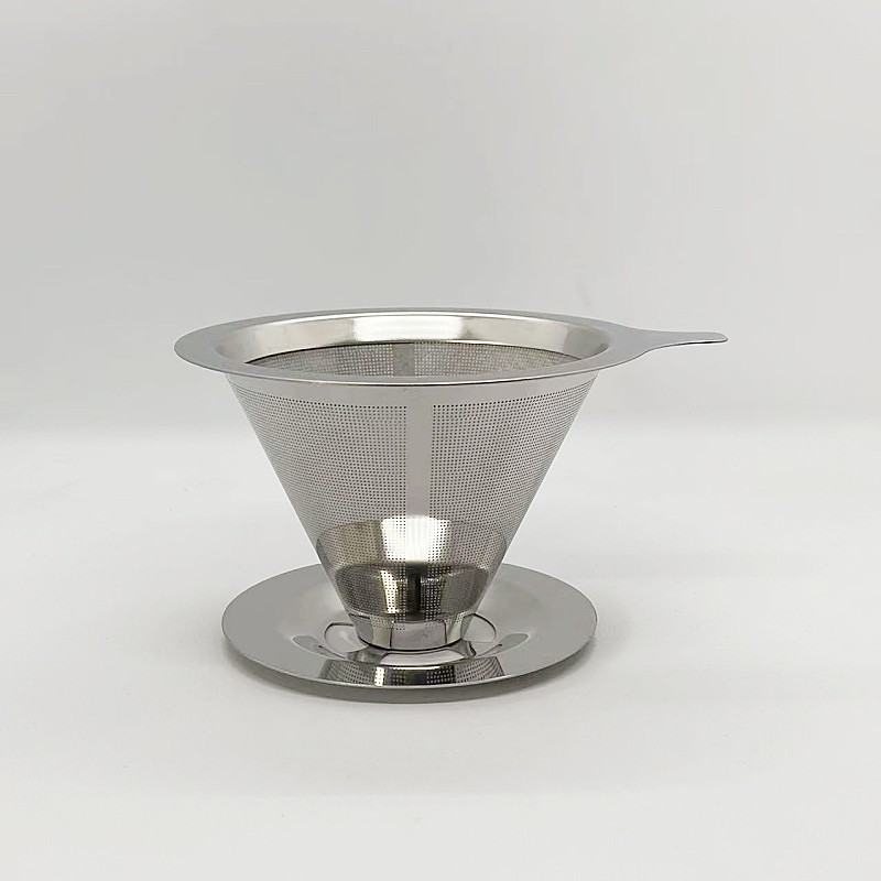 Factory Direct supply 304 stainless steel double-layer coffee filter screen hand coffee funnel filter-free paper drip filter
