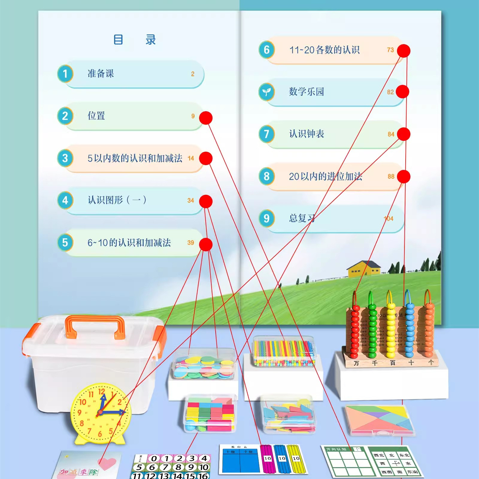 Primary school grade one first volume stationery box suit counter mathematics teaching aids counting stick geometric figure School Supplies
