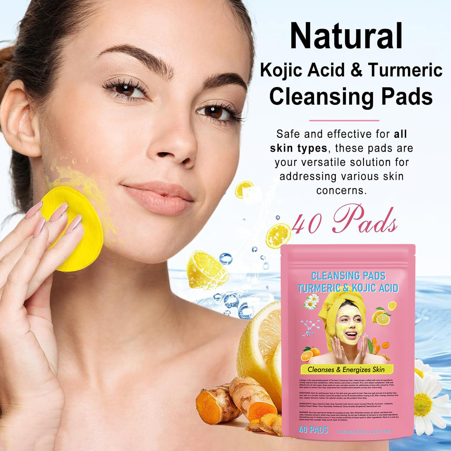 Turmeric Kojic Acid Cleansing Pad Daily Cleaning Exfoliating Mild Water Replenishing Compressed Cleaning Cotton Pad Bag