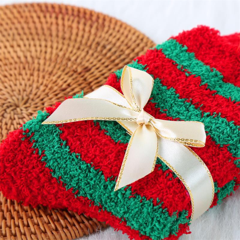 Autumn and winter ladies bow Christmas socks half velvet floor socks Christmas coral velvet socks tube socks elderly batch