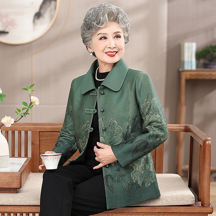 Mom's Spring and Autumn New Coat Middle-aged and Elderly Women's Loose Old Lady's Autumn Western Style Grandma Flower Clothes