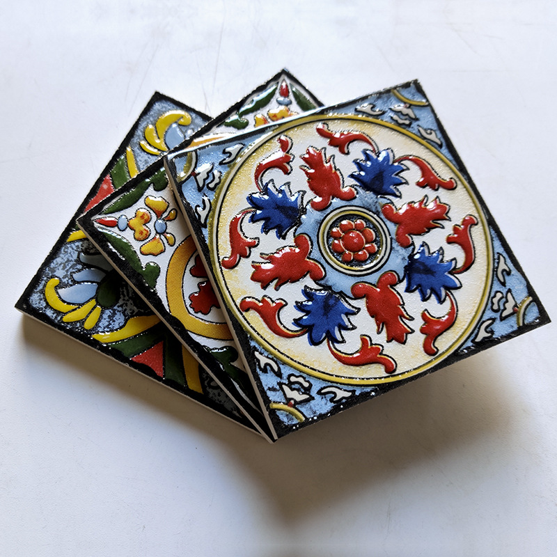 Glazed small tiles 100x 100 retro American pastoral waist line tiles kitchen bathroom background wall modeling flower pieces