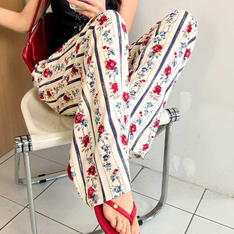 Summer Home Man Cotton Cotton Silk Pajama Pants Beach Cropped Pants Plus Size Loose Casual Wide Leg Pants High Waist Walking Pants