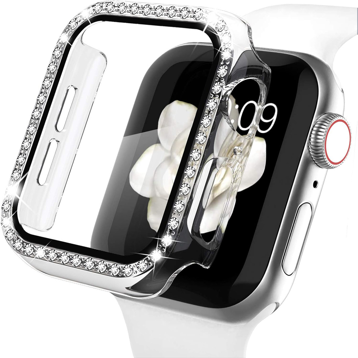 Suitable for Apple S10 Diamond-Encrusted Case iWatch Pc Single-Row Diamond-Encrusted Case Pc + Tempered Film Integrated Protective Cover