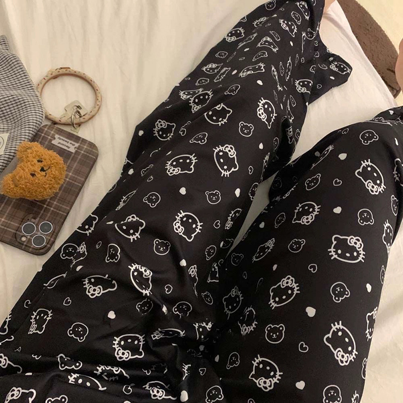 Hello Kitty walking pajama pants for women Spring and Autumn New ins style Japanese style student home loose casual pants summer outer wear