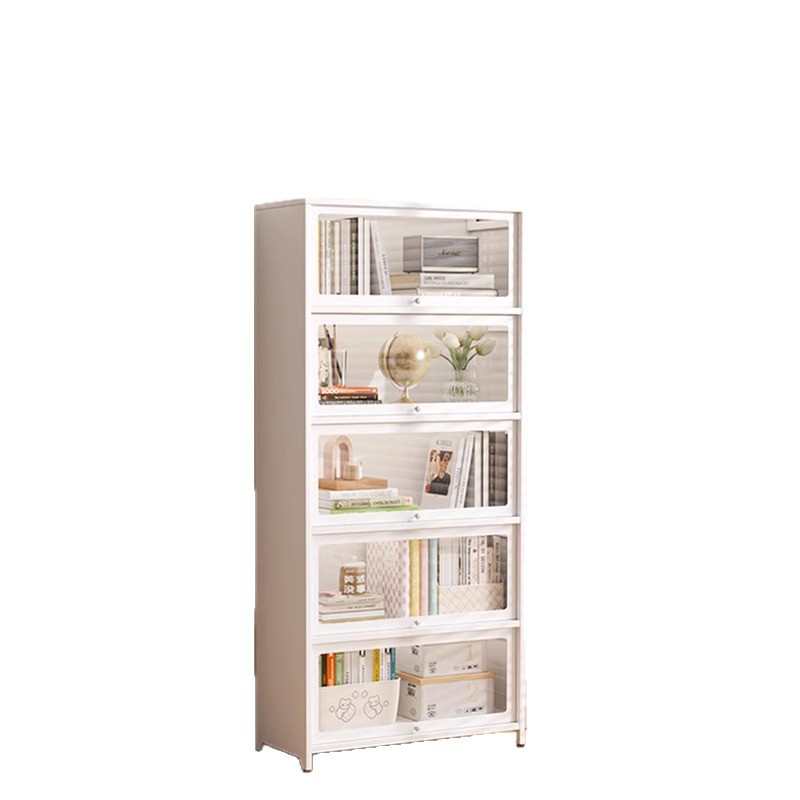 Steel Bookcase with Glass Door Storage Cabinet Floor-Standing Dust-Proof Iron Display Cabinet for Figurines Home Bookcase Storage Cabinet