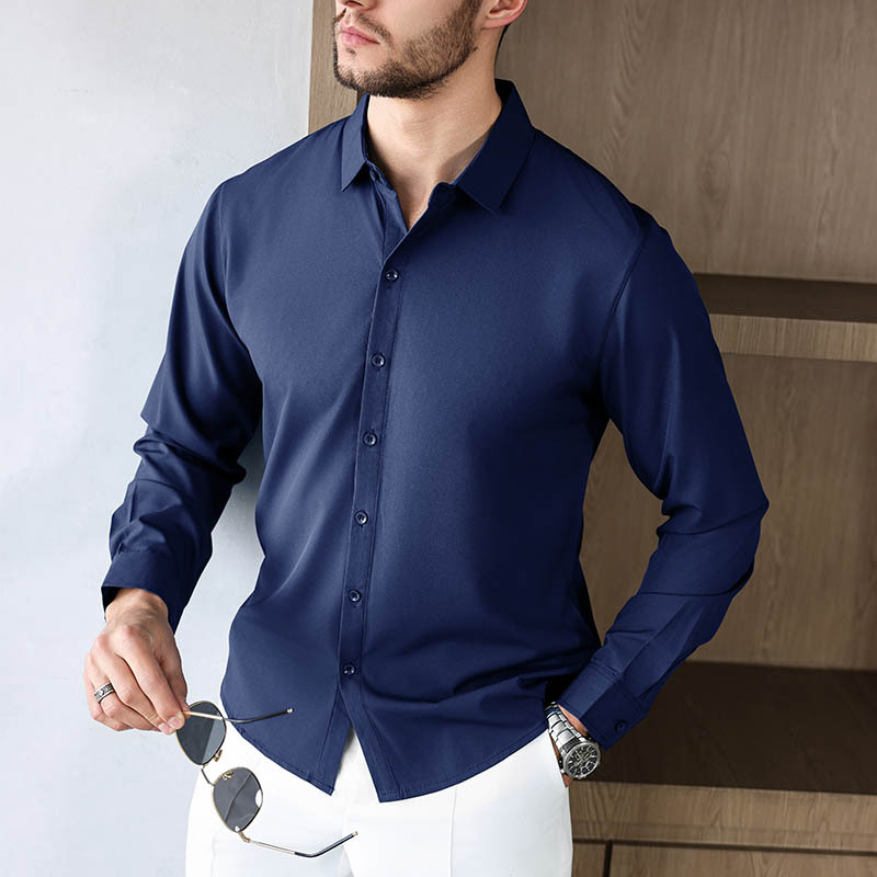 Cross-Border New Amazon Popular Solid Color Long-Sleeved Business Men's European Size Anti-Wrinkle Solid Color Shirt Wholesale