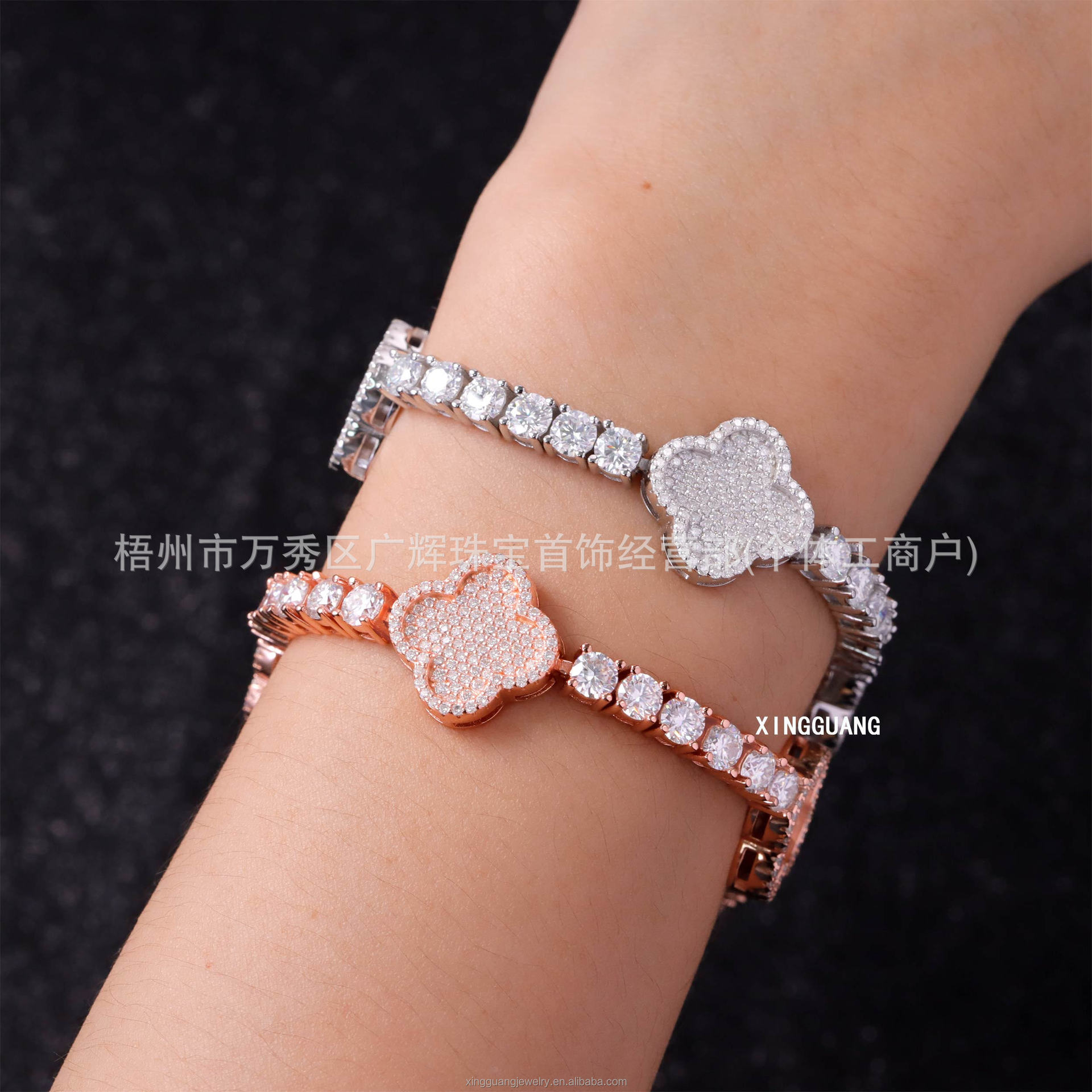Rap Rapper Singer Jewelry Clover Bracelet S925 Sterling Silver Moissanite Full Plated Electroplated K Gold