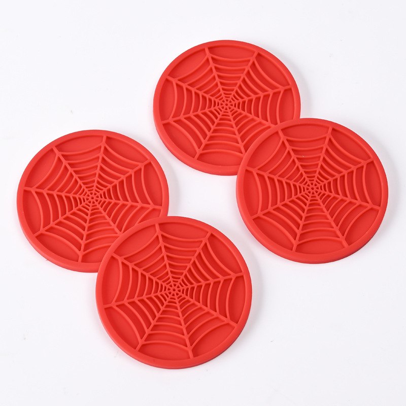 Cross-Border Silicone Round Coaster Silicone Non-Slip Waterproof Car Water Coaster Spider Web Universal Coaster High Temperature Resistant