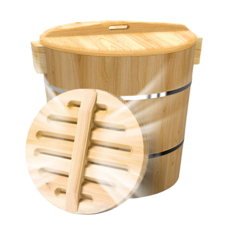 Wooden Steaming Bucket for Rural Steamed Rice, Chinese-Style Steamed Rice, Commercial Kitchen, Stall Display, Wooden Steaming Bucket, Wooden Restaurant Glutinous Rice Steamer, Solid Wood