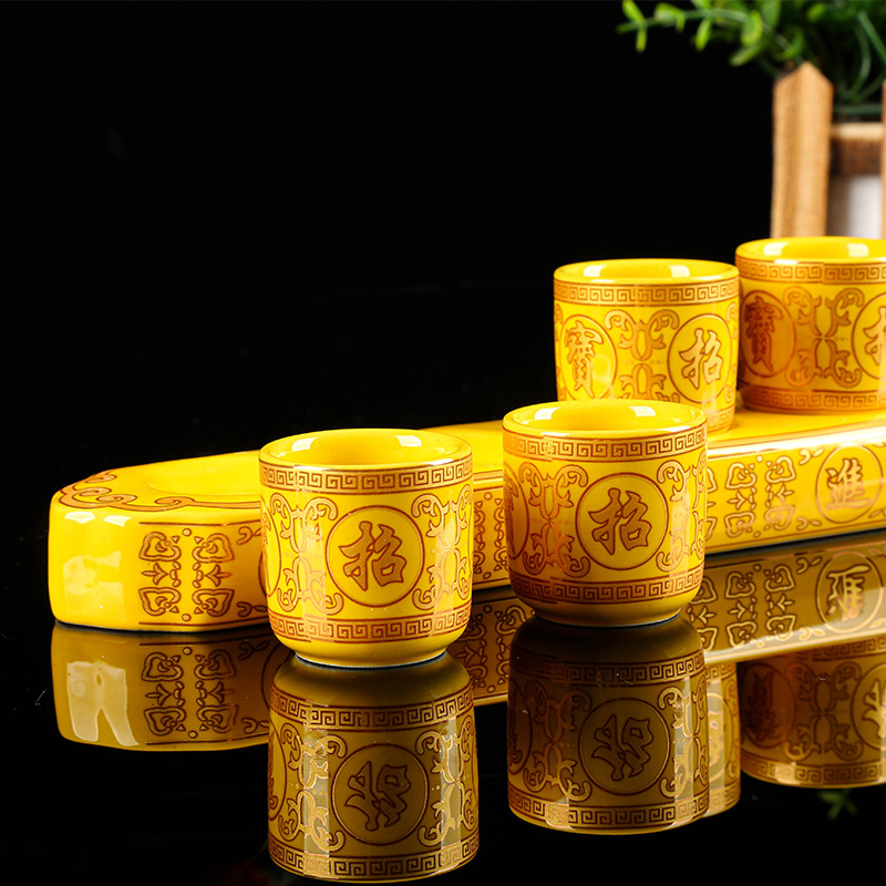 Buddha Water Cup Five-even Ceramic Water Purification Cup Three-even Cup Lotus Fortune Buddha Front Supply God of Wealth Guanyin Water Cup Household