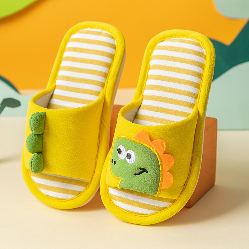 Spring and Autumn Children's Linen Slippers Cute Dinosaur Baby Home Indoor Floor Boys and Girls Slippers Non-Slip Soft Sole