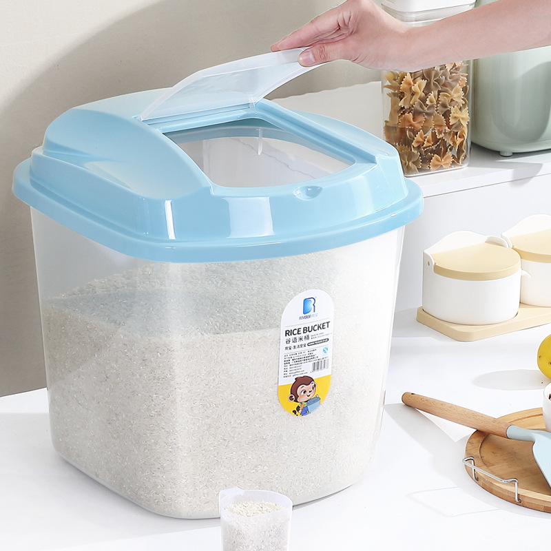 Transparent Rice Bucket Household Kitchen Insect-proof and Moisture-proof Rice Storage Box Rice Flour Storage Bucket Sealed Bucket Coarse Grain Storage Box