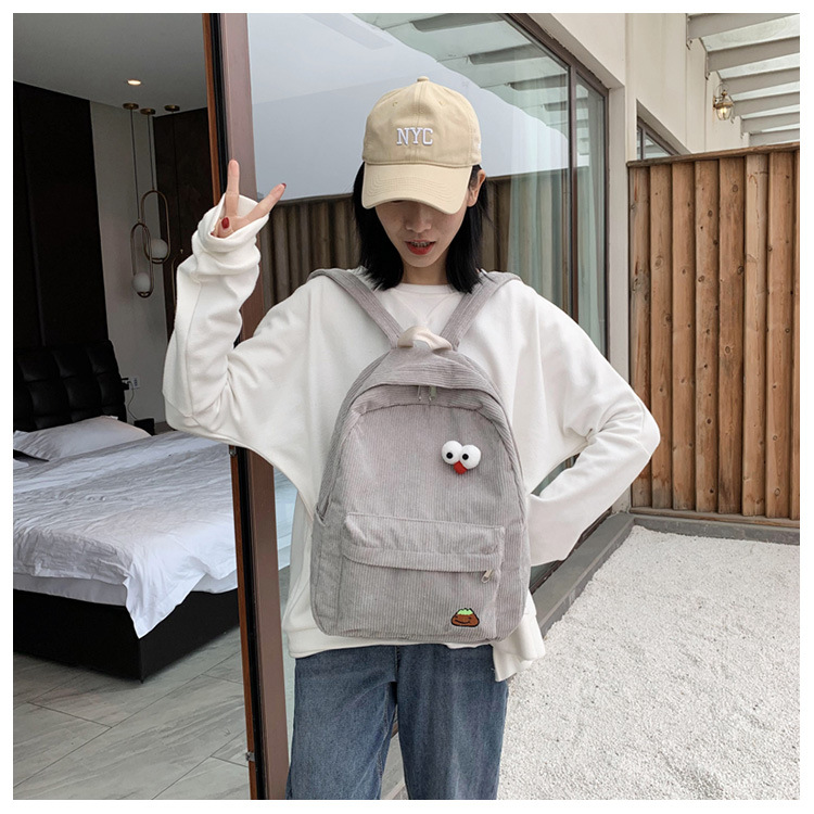 Corduroy backpack women's fashionable all-matching Korean style cute fresh campus backpack ins style class schoolbag