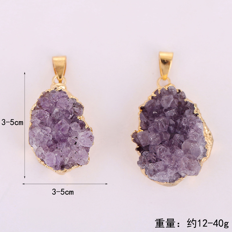 Irregular Amethyst Pendant Natural Crystal Raw Stone Gold-plated Edge Necklace Amethyst Cluster Raw Stone Pendant Cross-border