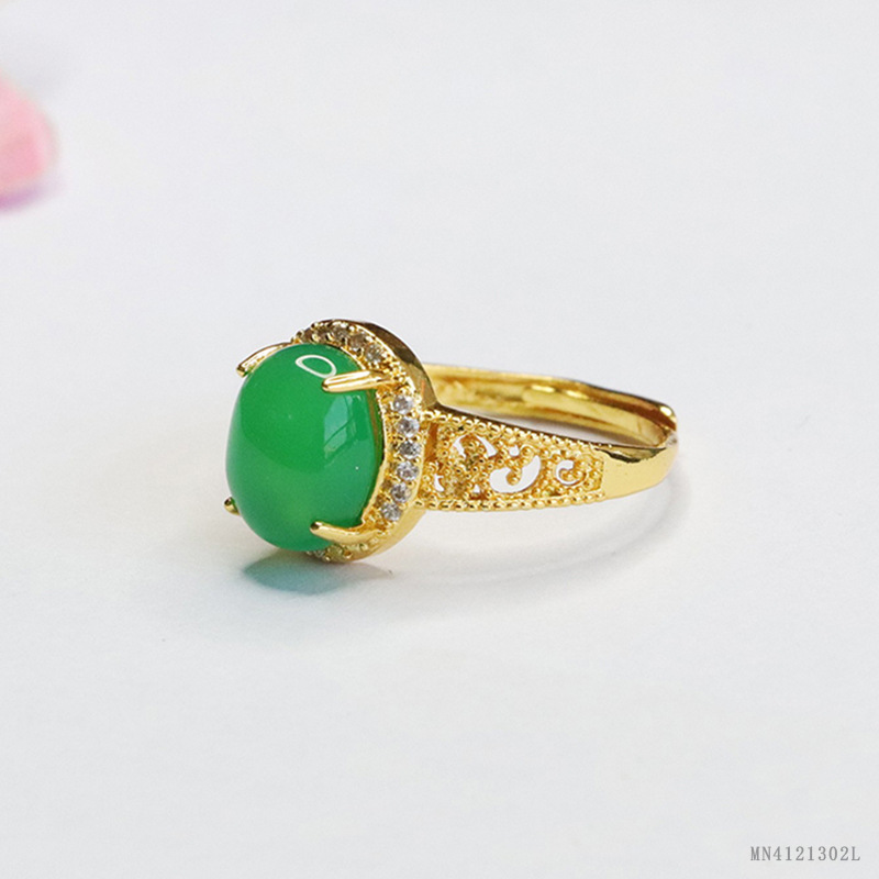 As Yu natural agate ring ice king green chalcedony finger ring palace wind jewelry wholesale MN4121302L
