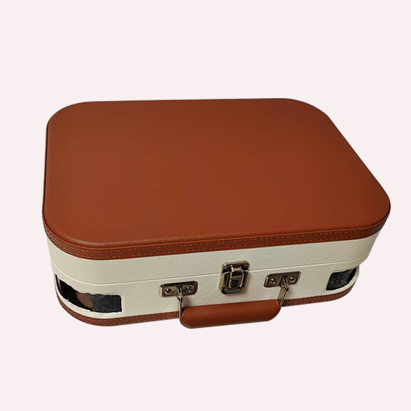 Customized Mdf Gramophone Cd Record Box, Antique Outer Bag, Leather Inner and Outer Rounded Arc-Shaped Handles