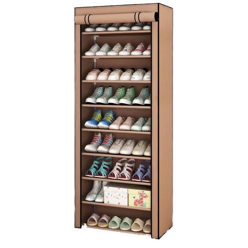 Simple Shoe Cabinet with Zipper, Simple Shoe Rack with Dust Cover, Korean Steel Pipe Single Row Door Storage Rack