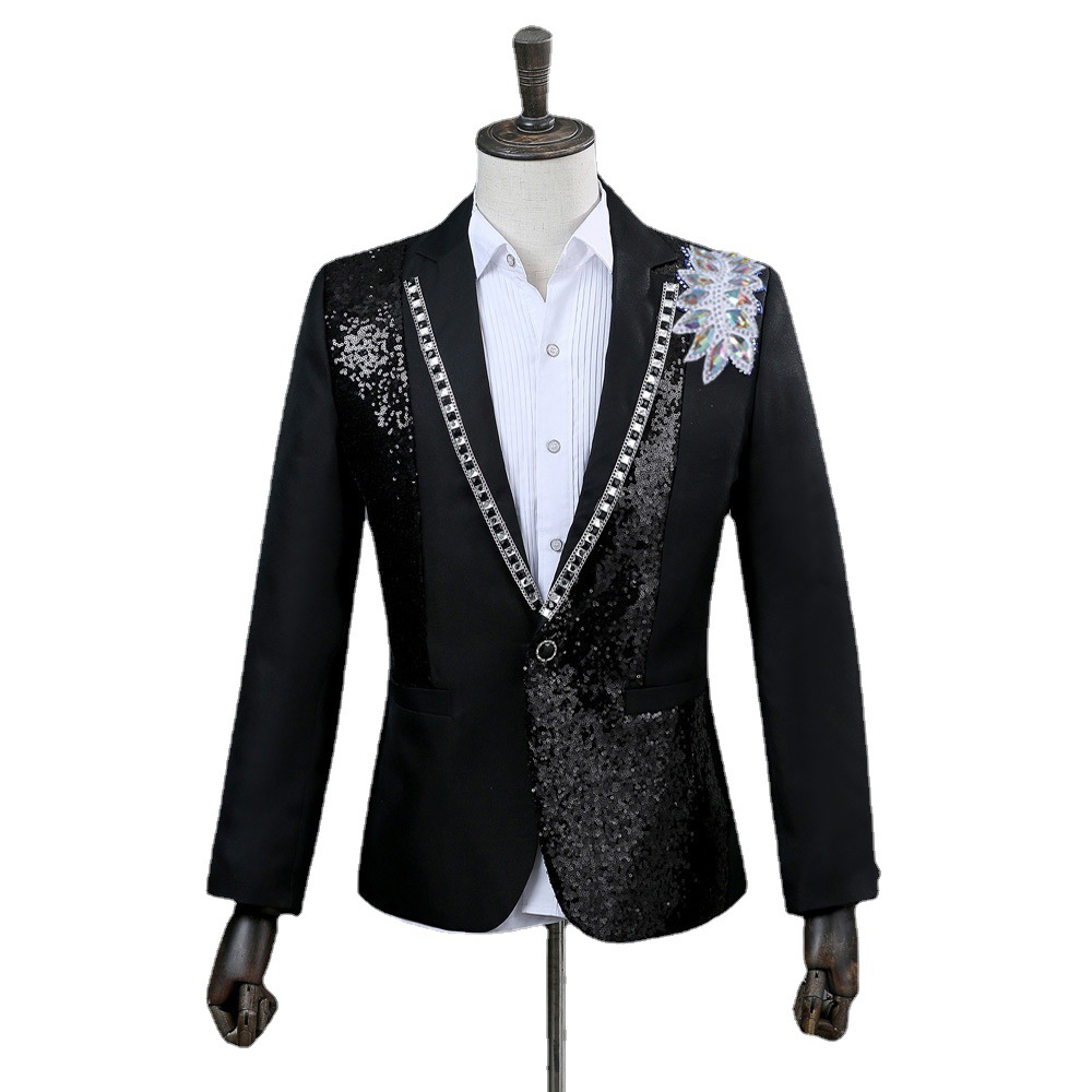 Photo studio photo black and white with colored diamond suit host dress singer trendy men stage performance suit