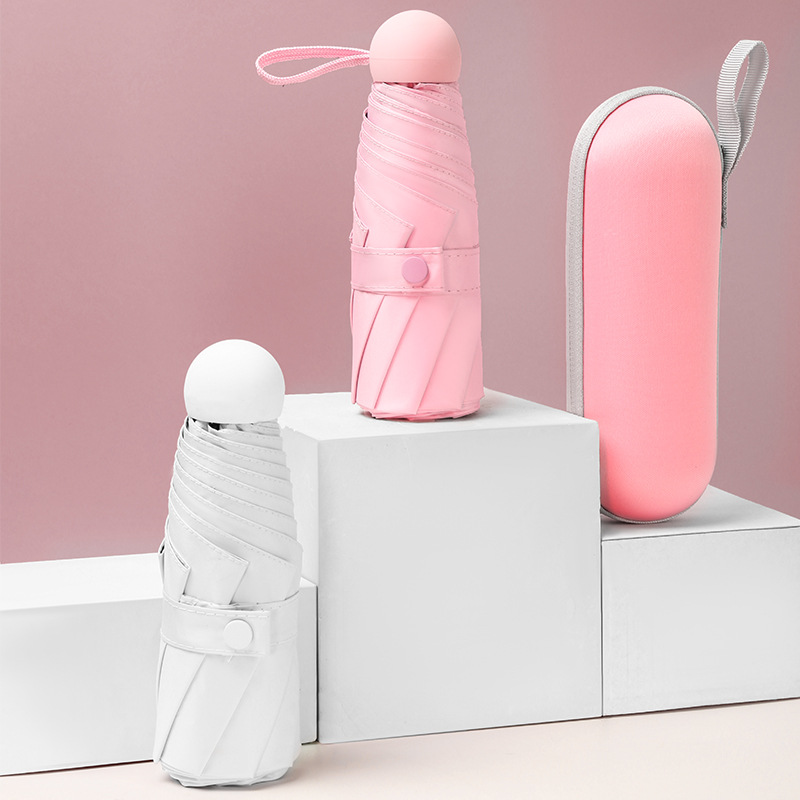 6 Bone Folding Umbrella Black Glue Sunscreen Sun Umbrella Capsule Umbrella Wholesale 50% Fold Mini Pocket Umbrella Sunny Rain Umbrella