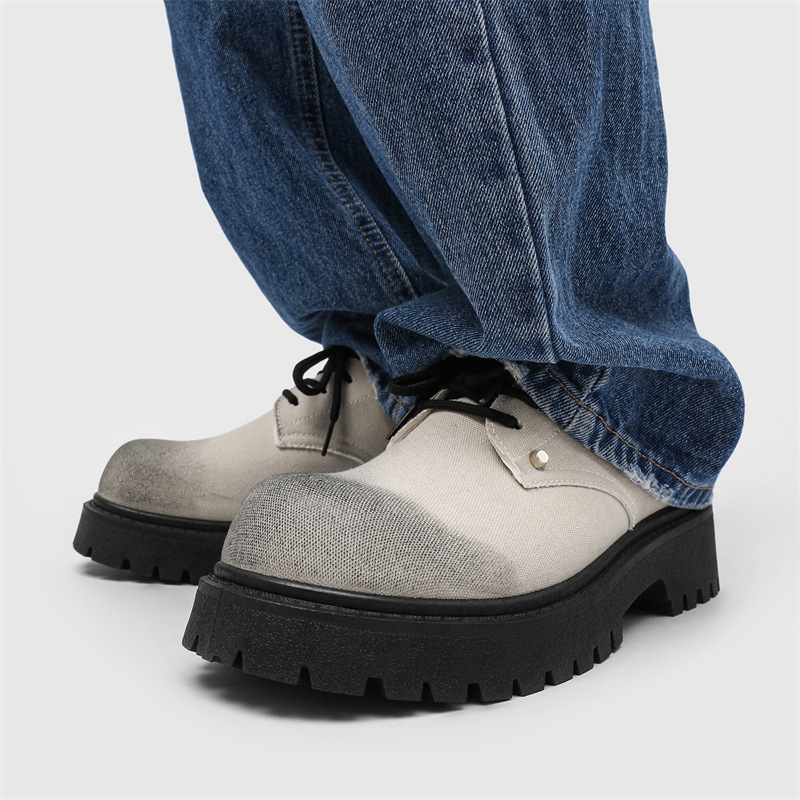 Work-Style Derby Shoes for Men 2025 Original Design Big-Toe Shoes Men's Autumn Breathable British Style Thick-Soled Height-Increasing Casual Shoes