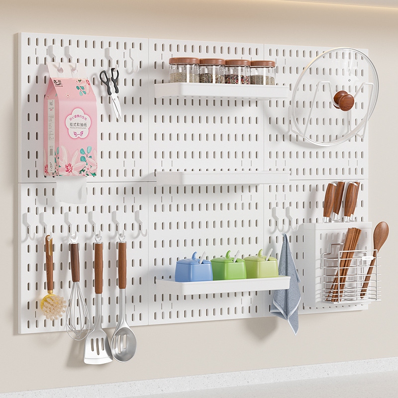 Кухонная перфорированная стенка для хранения без сверления, настраиваемая подставка для крышек кастрюль, держатель для ножей, корзина для палочек, полка для специй DIY