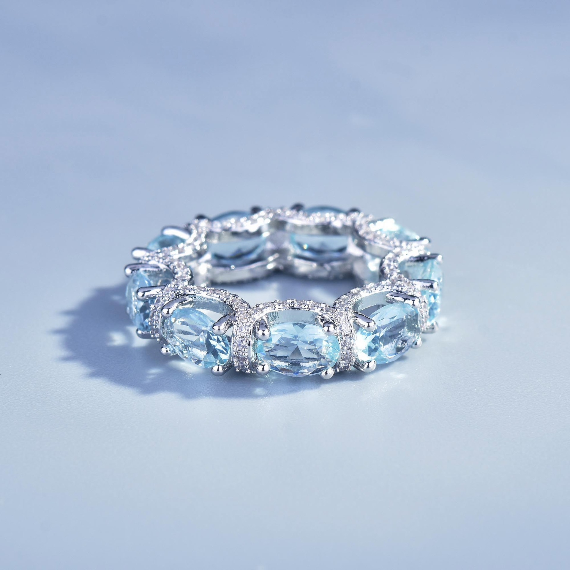 New European and American Micro-Encrusted Diamond Aquamarine Ring Galaxy Princess Lace Bracelet Colorful Treasure Trend