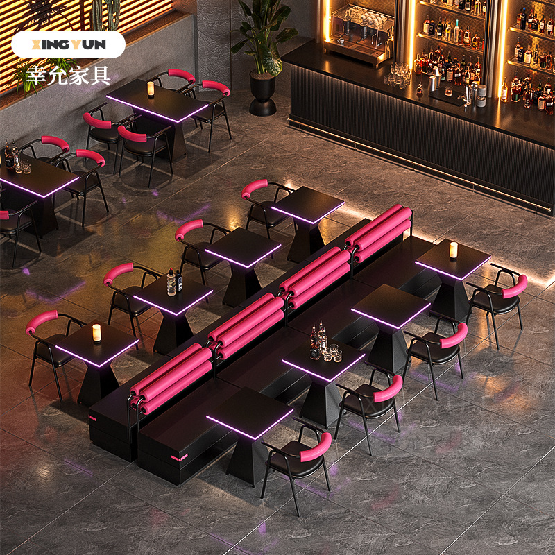 Ktv Bar Sofa Booth Clear Bar Pub Luminous Table Western Cafe Industrial Style Dining Bar Table and Chair Combination