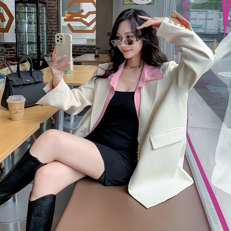 Autumn New plus size fake two-piece suit jacket for women chubby girl Korean style loose casual fried street suit 23103