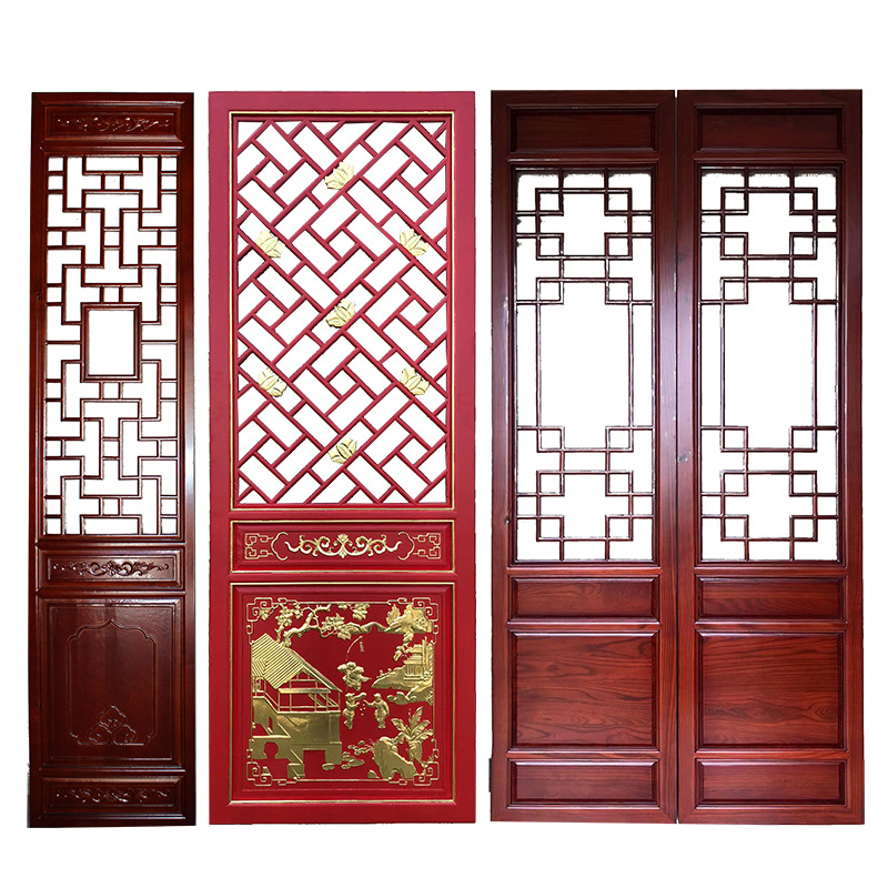 Dongyang Wood Carving Antique Doors and Windows Solid Wood Lattice Temple Ancient Building Garden Project Chinese Doors and Windows Cut Out Lattice Wooden Doors