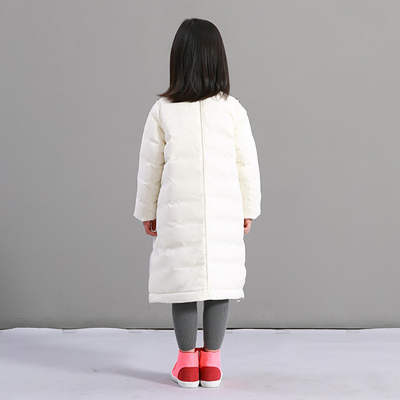 Girls' Winter New girls' down jacket white duck down mid-length double pocket children's clothing one-piece delivery