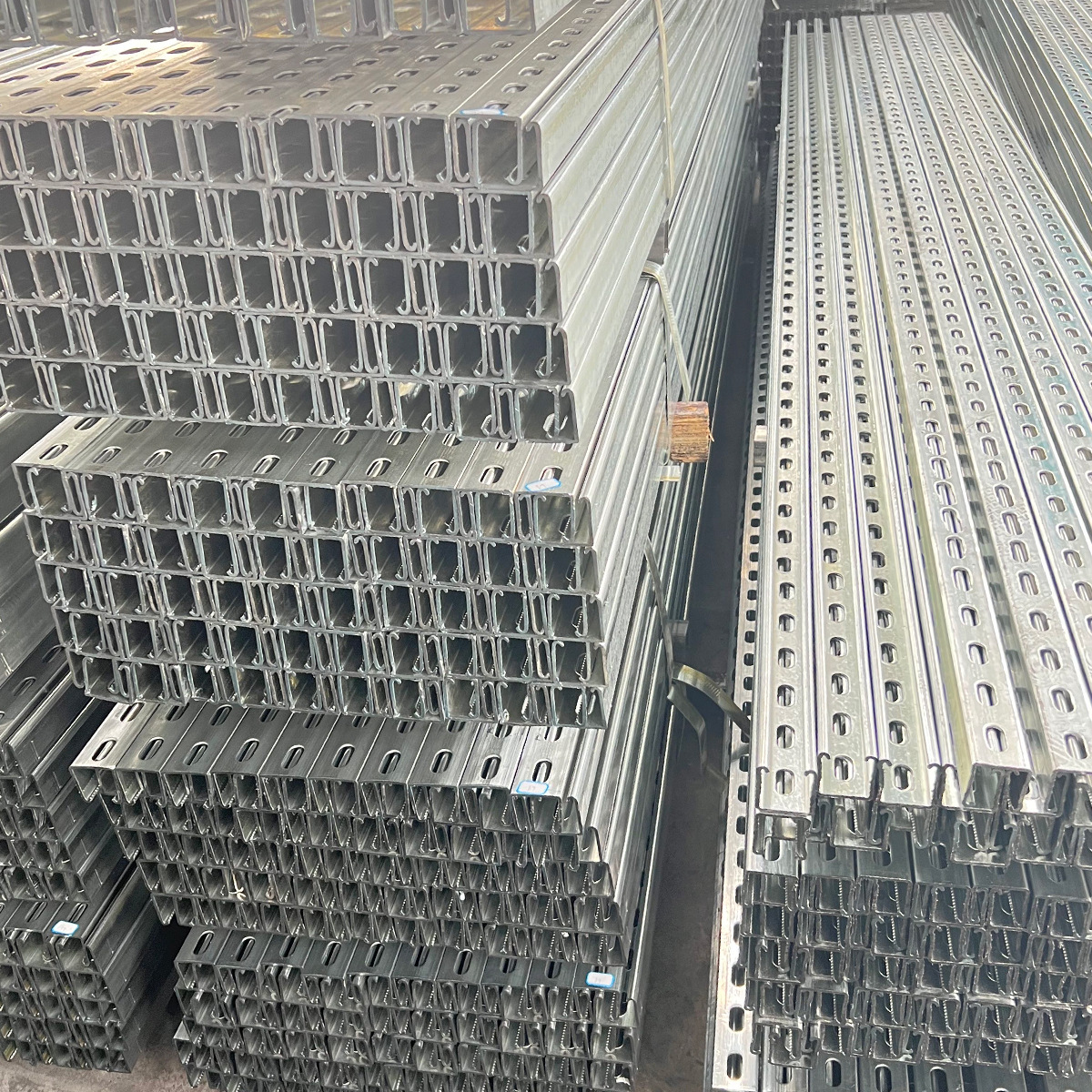 Hot-dip galvanized C- shaped steel factory anti-seismic bracket photovoltaic bracket purlin rail 41x 41 punching C- shaped groove steel U-shaped steel