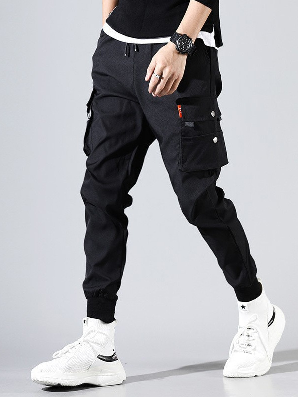 Cross-border foreign trade overalls men's summer thin all-match ankle-tied pants loose multi-pocket plus size cropped casual pants