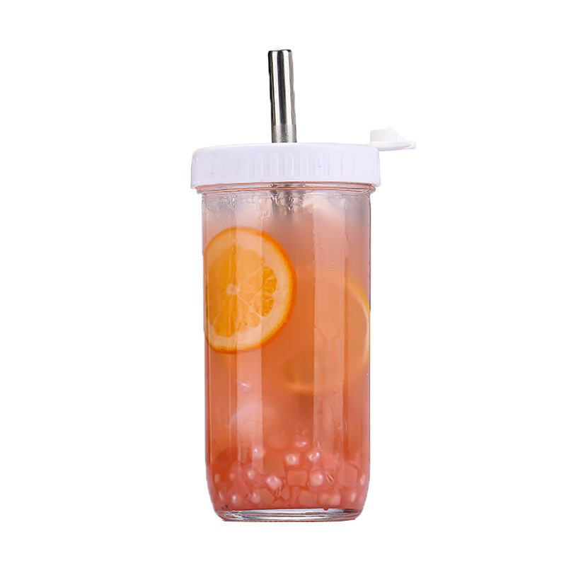 Factory wholesale 730ml glossy Mason Cup glass bottle milk tea drink bottle 24oz bamboo wood lid juice Mason jar