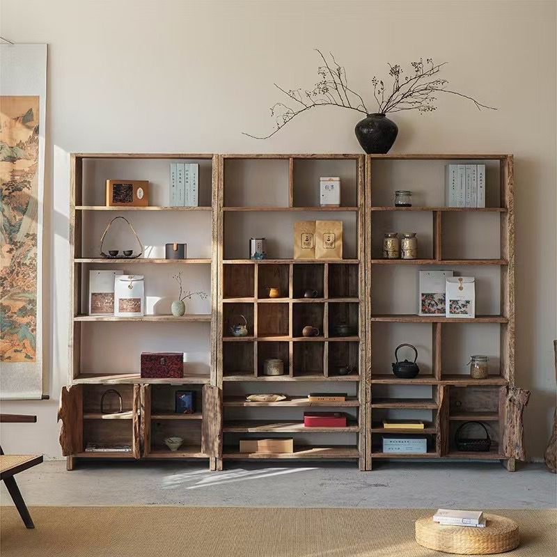 Bogu Rack Solid Wood Chinese-style Duobao Pavilion Tea Cabinet Rack Elm Wood Partition Ornaments Office Tea Cabinet Display Cabinet
