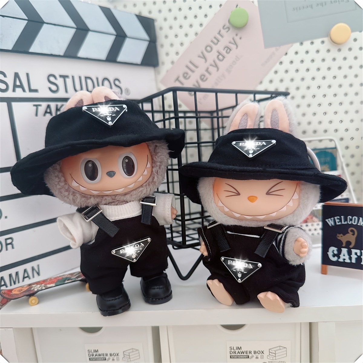 Одежда для малышей первого и второго поколения Labubu, 17см, сидячая вечеринка Labubu, аксессуары Labubu, комбинезоны с перевернутым треугольником