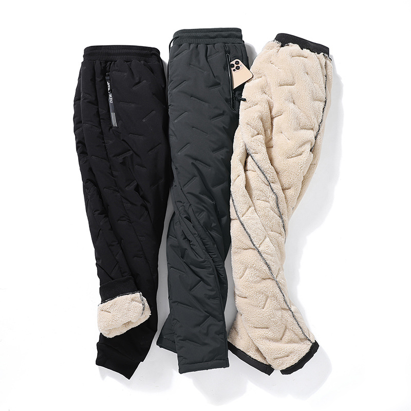 Factory direct lamb down down cotton pants men's winter plus velvet padded loose large size windproof warm pants