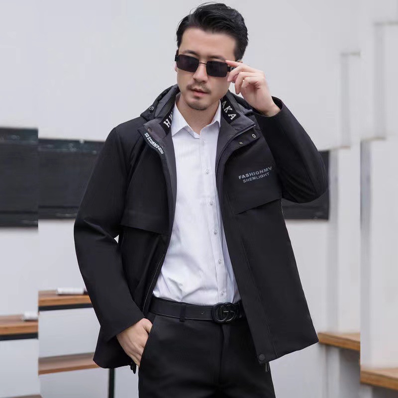 Haining's New Men's Parka Removable Rex Rabbit Fur Liner Fur Integrated Thickeneded Warm Fur Outwear for Men