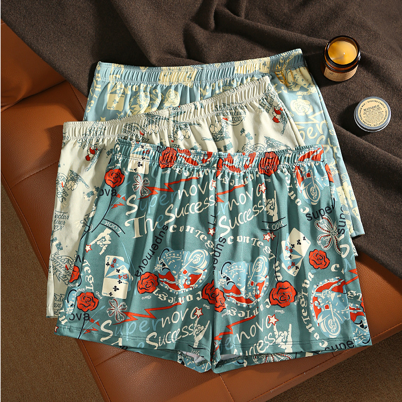 Aro Pants Men's Pure Cotton Printed Boxer Briefs Breathable Large Size Knitted Pajamas Xinjiang Long-Staple Cotton Boxer Briefs