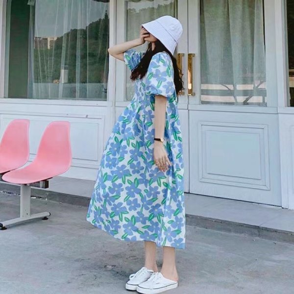 Fresh maternity dress summer Korean style loose fashionable mom French printed doll for pregnant women dress summer outing