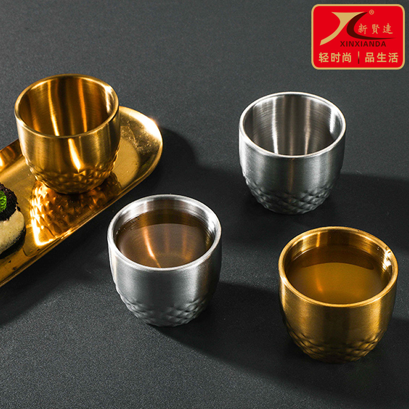 Кросс-бордерная креативная двойная чашка из нержавеющей стали 304, гостиничная коммерческая изолированная анти-ожоговая чайная чашка, изысканная мини-бокал
