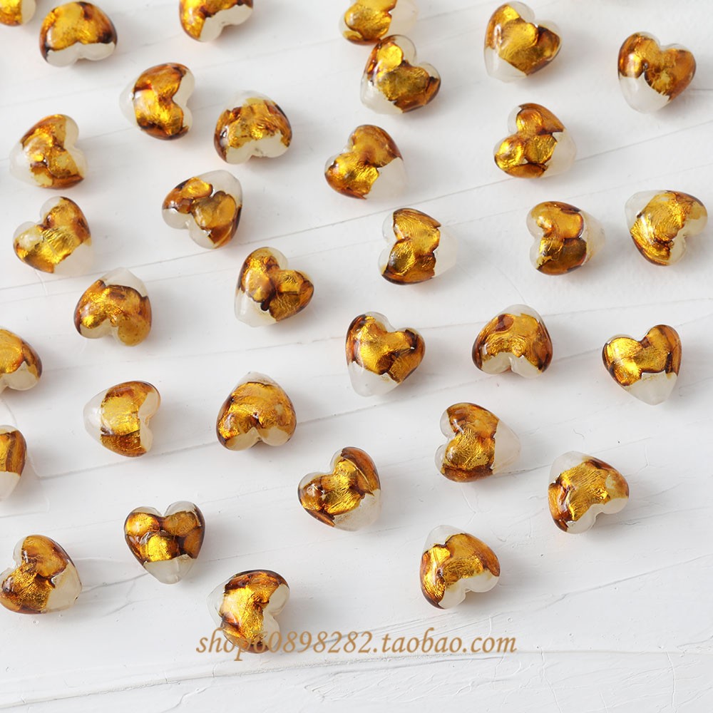 Heart-Shaped Glass Silver Foil Small Fresh Color Series Straight Hole DIY Beaded Handmade Necklace Bracelet Earring Material Accessories