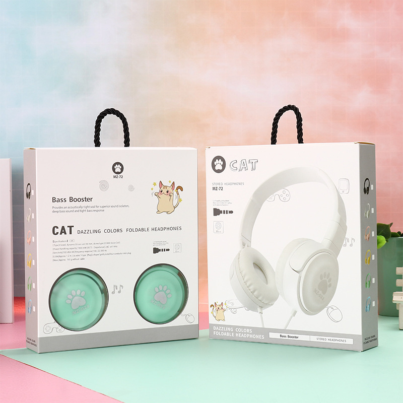 Cross-Border Cat Foot Headphones Mz-028 Head-Mounted Macaron Wired Headphones Gaming Headphones Noise Reduction Headphones Wholesale