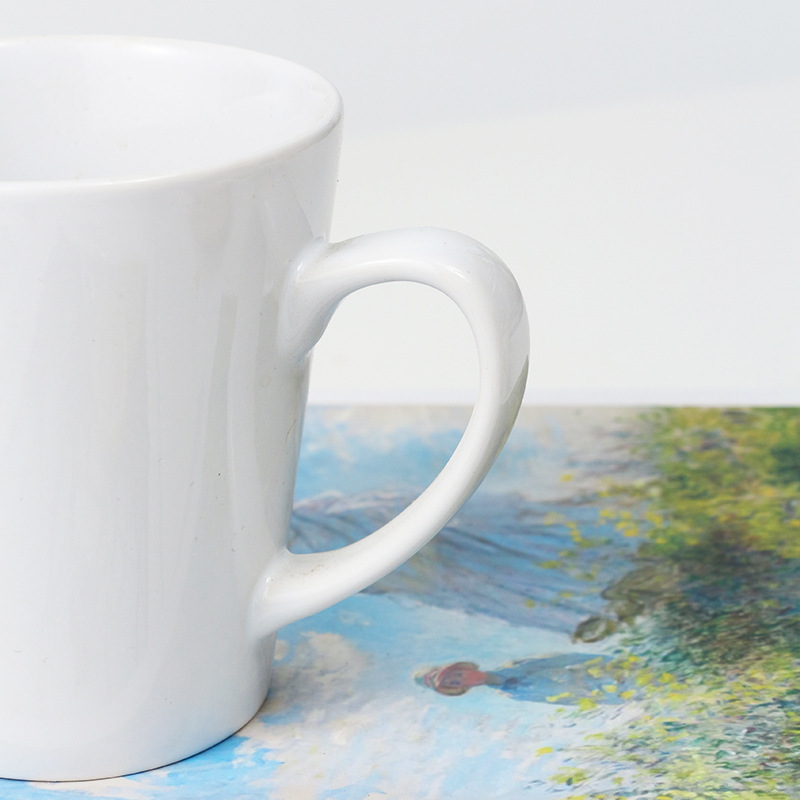 Funnel V-Shaped Ceramic Advertising Cup with Custom Pattern Conical Heat Transfer with Handle Retro High-Value Mug