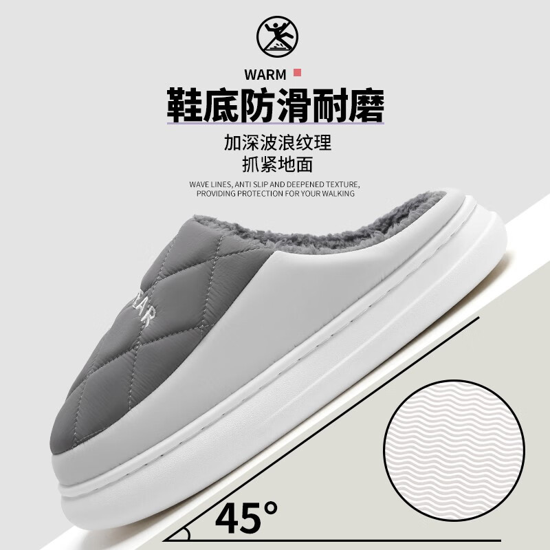 Jie Liya  Waterproof Cotton Slippers for Men in Autumn and Winter New Indoor Home Thick-Soled Non-Slip Cotton Slippers for Women
