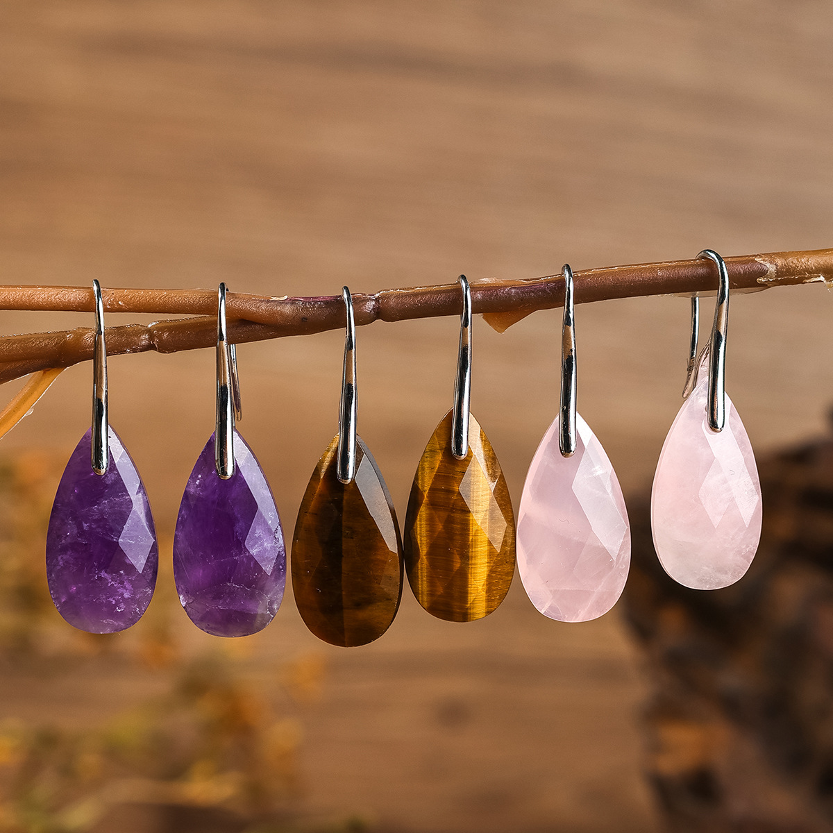 Популярные серьги из натурального кристалла Zhuhang Jewelry, серьги с аметистом и розовым кристаллом, повседневные серьги оптом