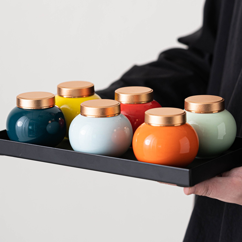 Ceramic Mini Tea Cans Color Glaze Fragrant Powder Cans Storage Sealed Cans Moisture-proof Packaging Box small size Cans Printable Logo